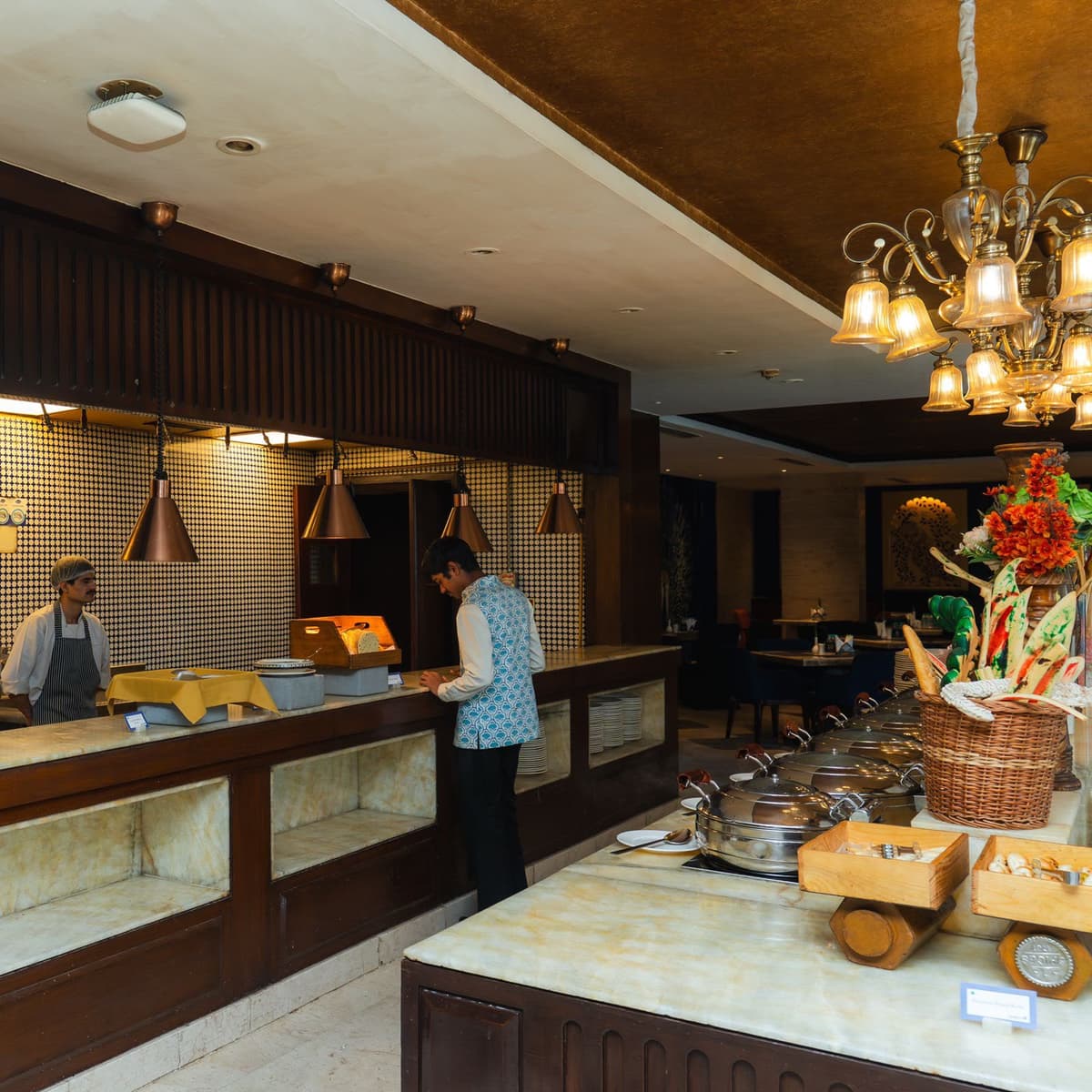 Elegant buffet counter styled for a corporate hospitality event