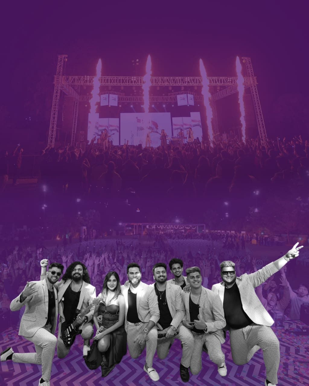 Live band performing on stage at a corporate concert production