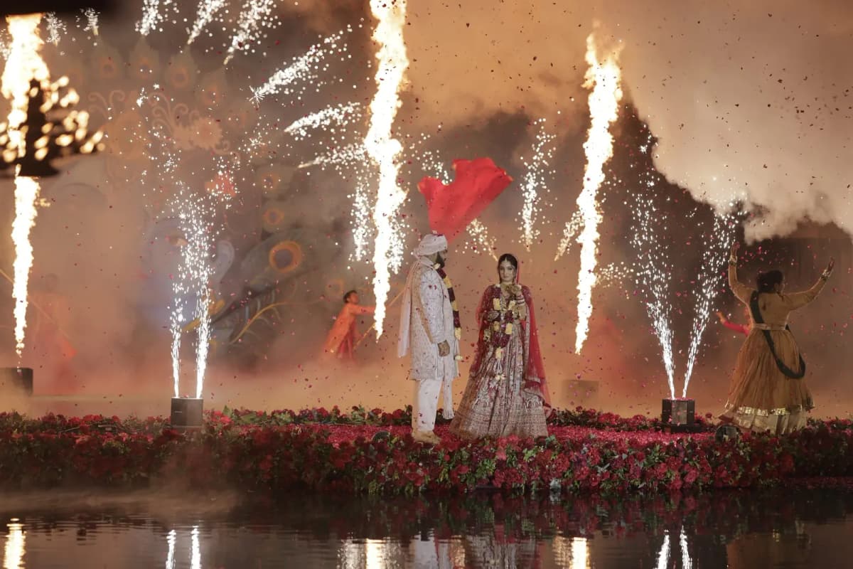 Fireworks celebration for a destination wedding couple